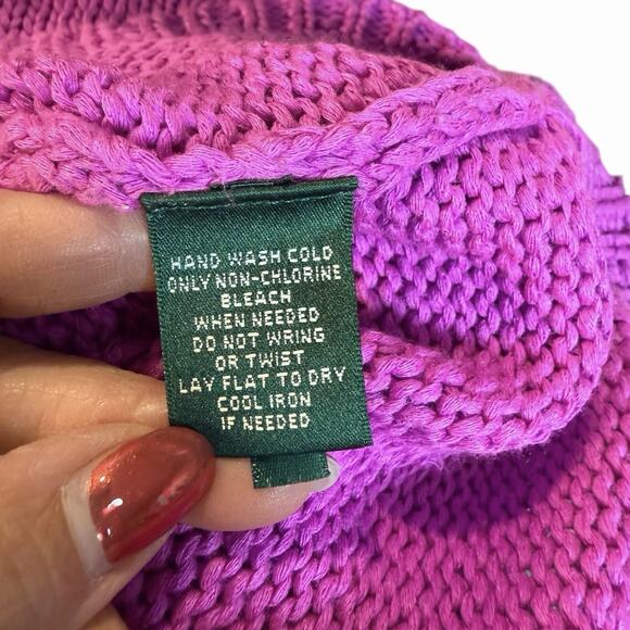 LAUREN RALPH LAUREN HOT PINK SWEATER CLASSIC PREPPY LONG PLUS SIZE 1X ACRYLIC - Picture 6 of 7